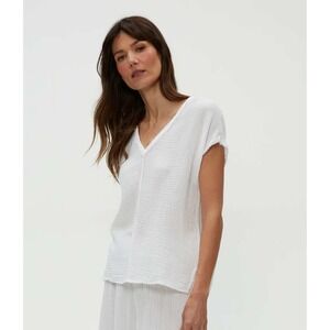 Michael Stars Draya V Neck White Double Gauze Sleeveless Top Blouse Cotton Small